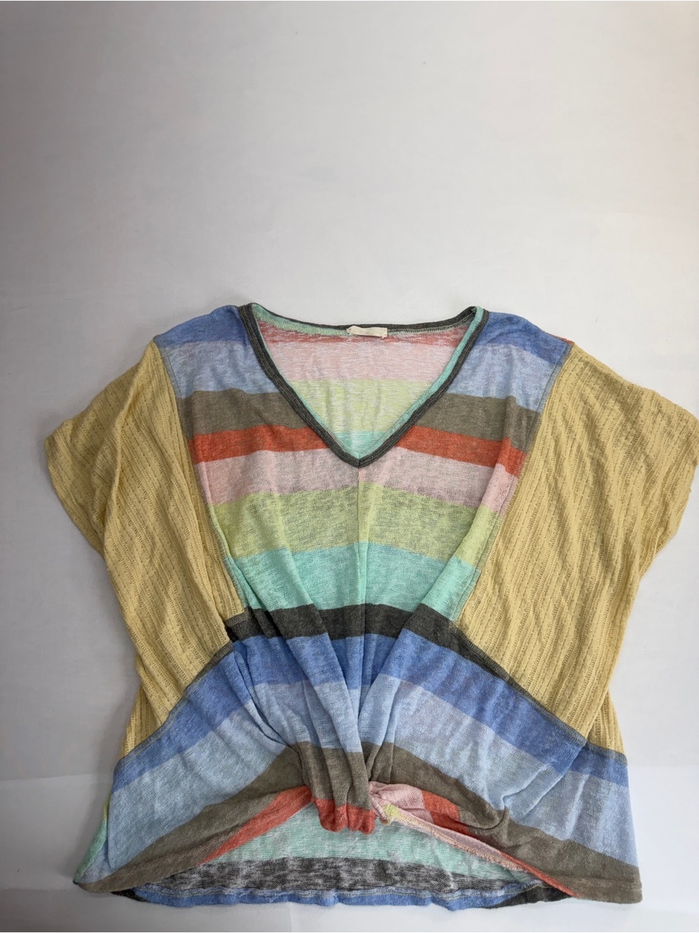Striped V-Neck Short Sleeve Women's Top - Multicolor